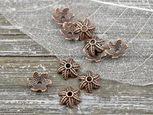 *50* 10mm Antique Copper Leaf Bead Caps